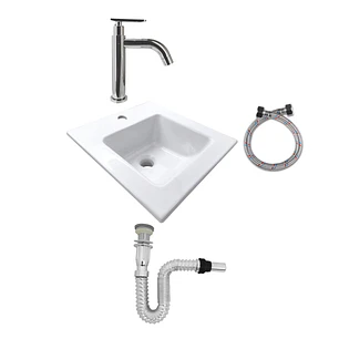 Combo Lavamanos Placa + Griferia Agua Fria Y Accesorios C543