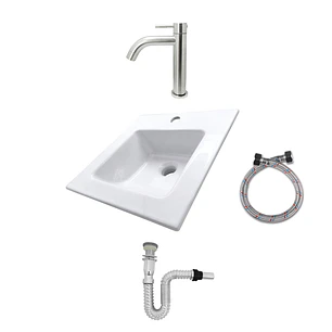 Combo Lavamanos Placa + Griferia Agua Fria Y Accesorios C540