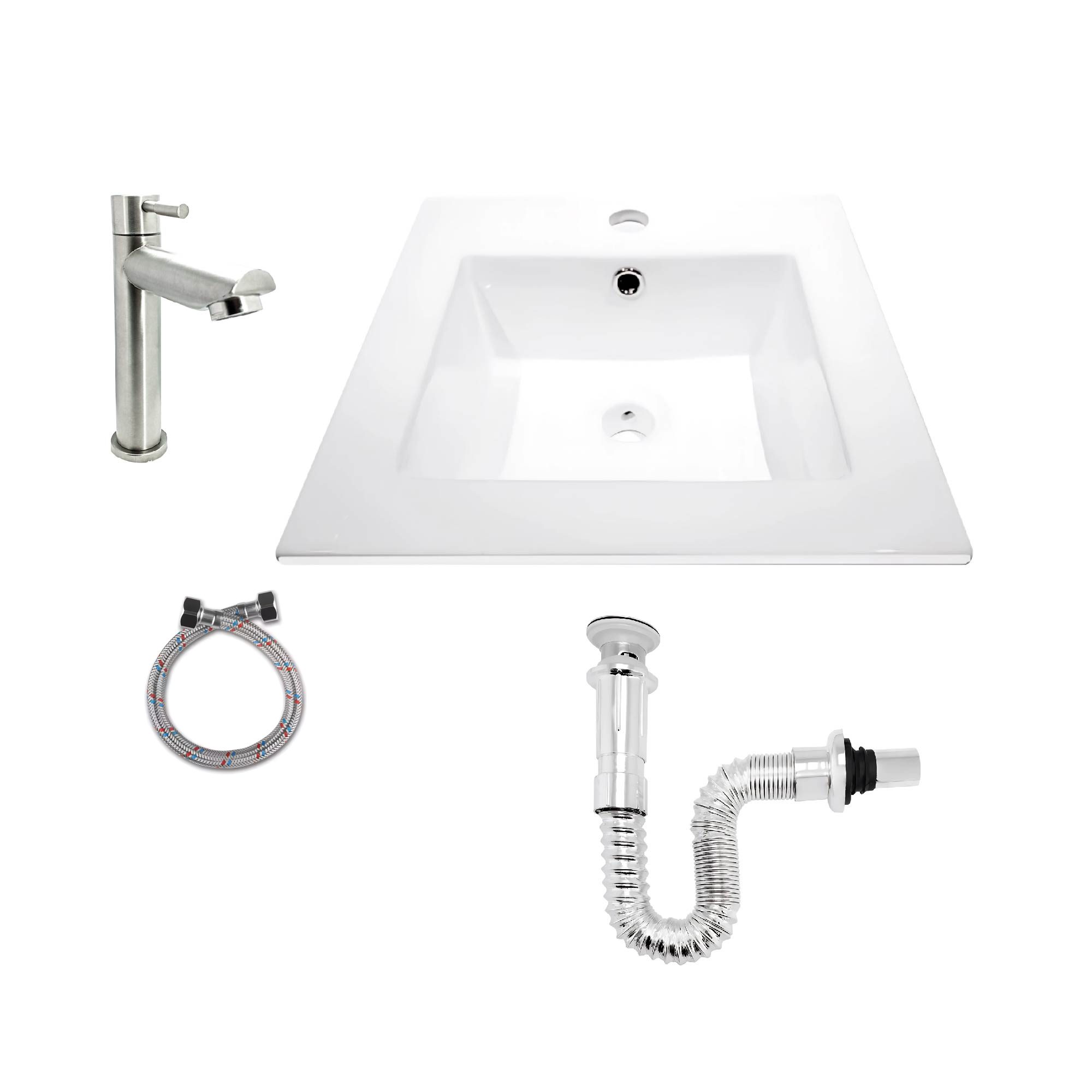 Combo Placa Lavamanos Blanco + Griferia Agua Fria Ccol-505 Brillante