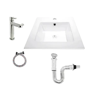 Combo Placa Lavamanos Blanco + Griferia Agua Fria Ccol-505 Brillante