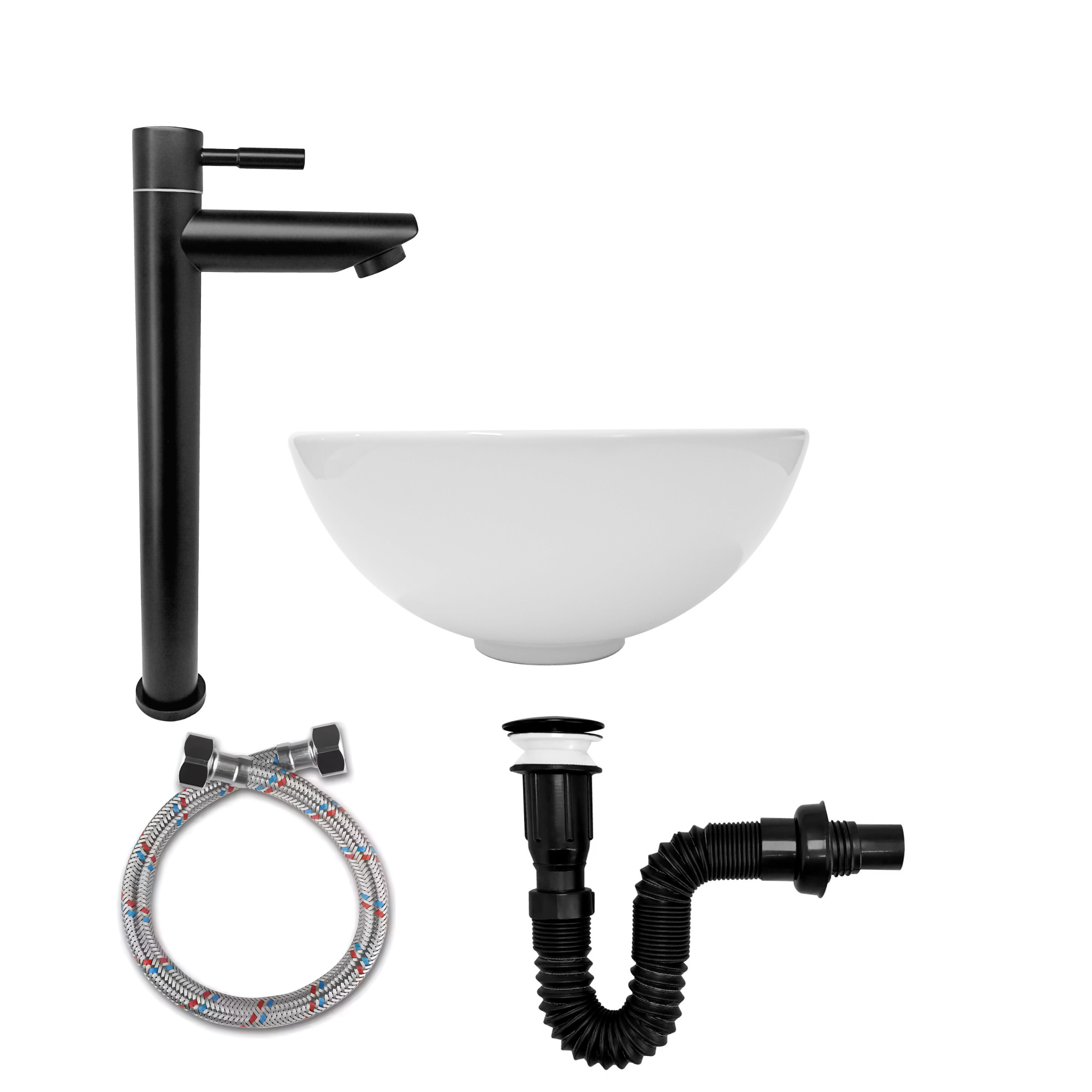 Combo Lavamanos Redondo+grifería Agua Fría Y Accesorios C393