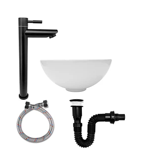 Combo Lavamanos Redondo+grifería Agua Fría Y Accesorios C393