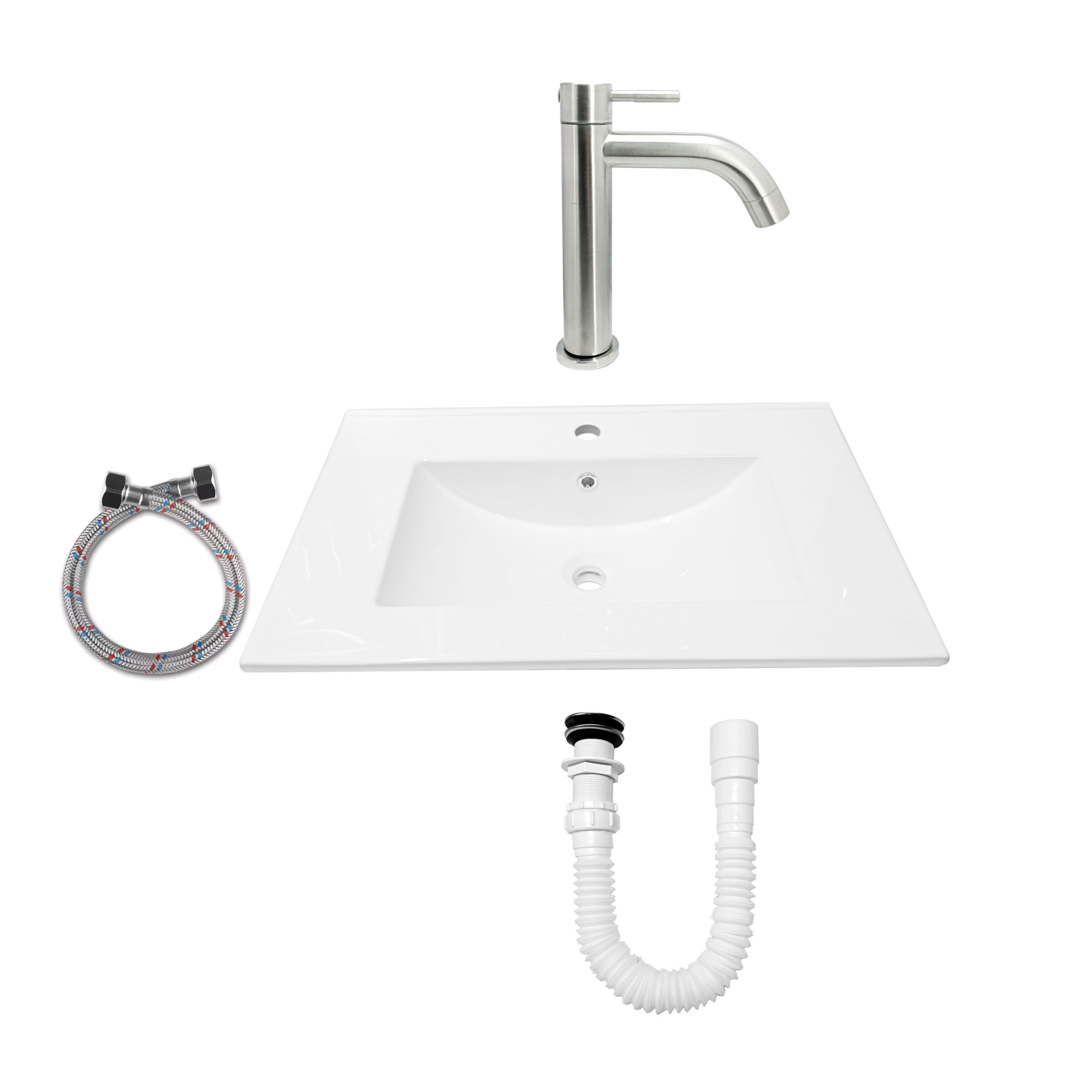 Combo Placa Lavamanos + Griferia Agua Fria Y Accesorios C391