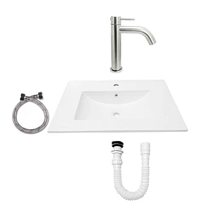 Combo Placa Lavamanos + Griferia Agua Fria Y Accesorios C391