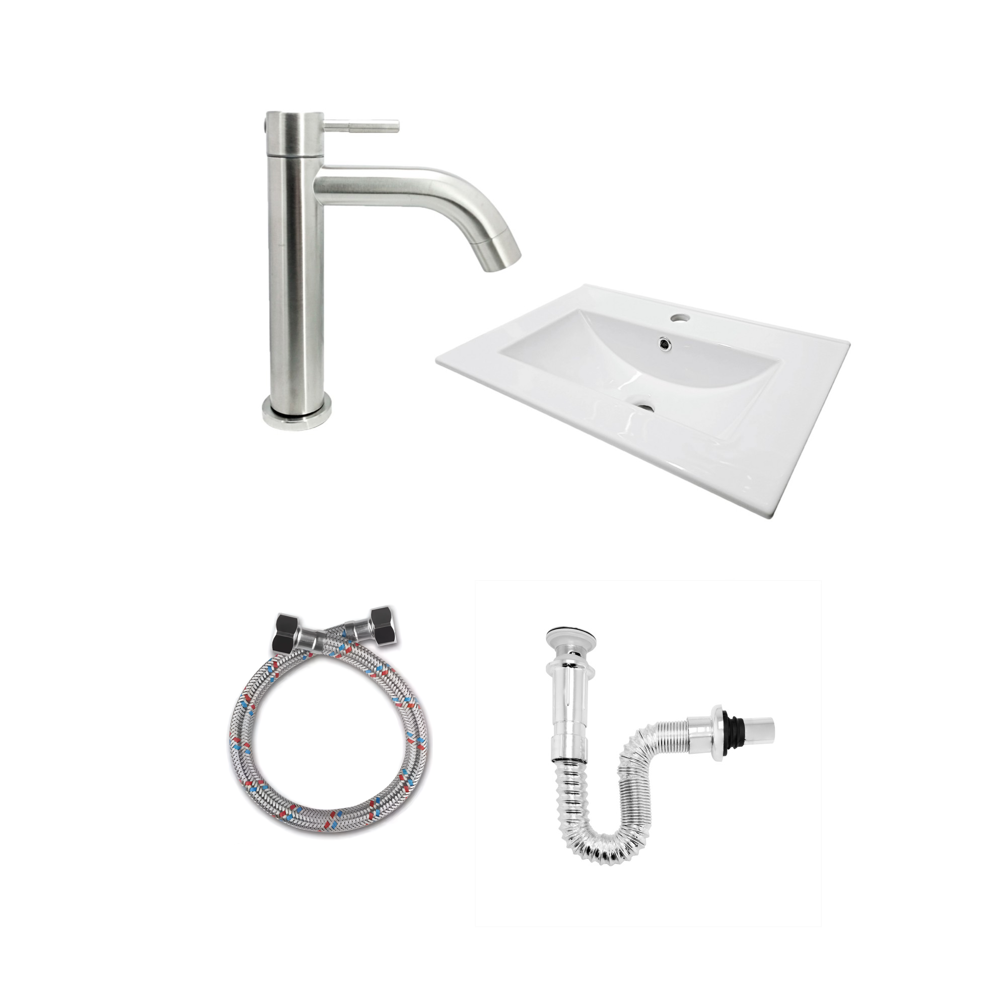 Combo Placa Lavamanos Blanca + Griferia +push Rebose+ Sifon