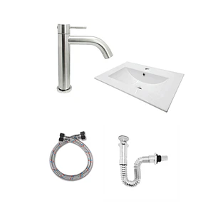 Combo Placa Lavamanos Blanca + Griferia +push Rebose+ Sifon