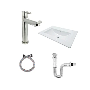 Combo Placa Lavamanos 61cm+ Grifería Agua Fria+sifon+push