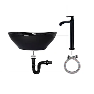 Combo Lavamanos Canoa Negro+griferia Cascada Fria+push Negro