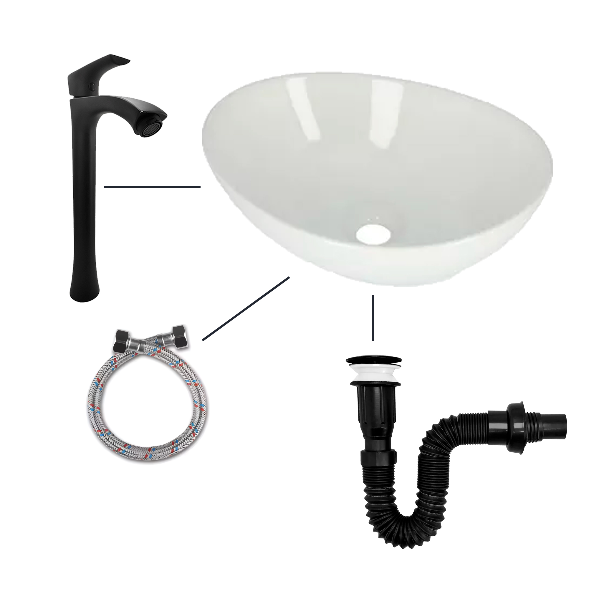 Combo Lavamanos Canoa + Griferia Agua Fria Negra + Push