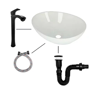 Combo Lavamanos Canoa + Griferia Agua Fria Negra + Push