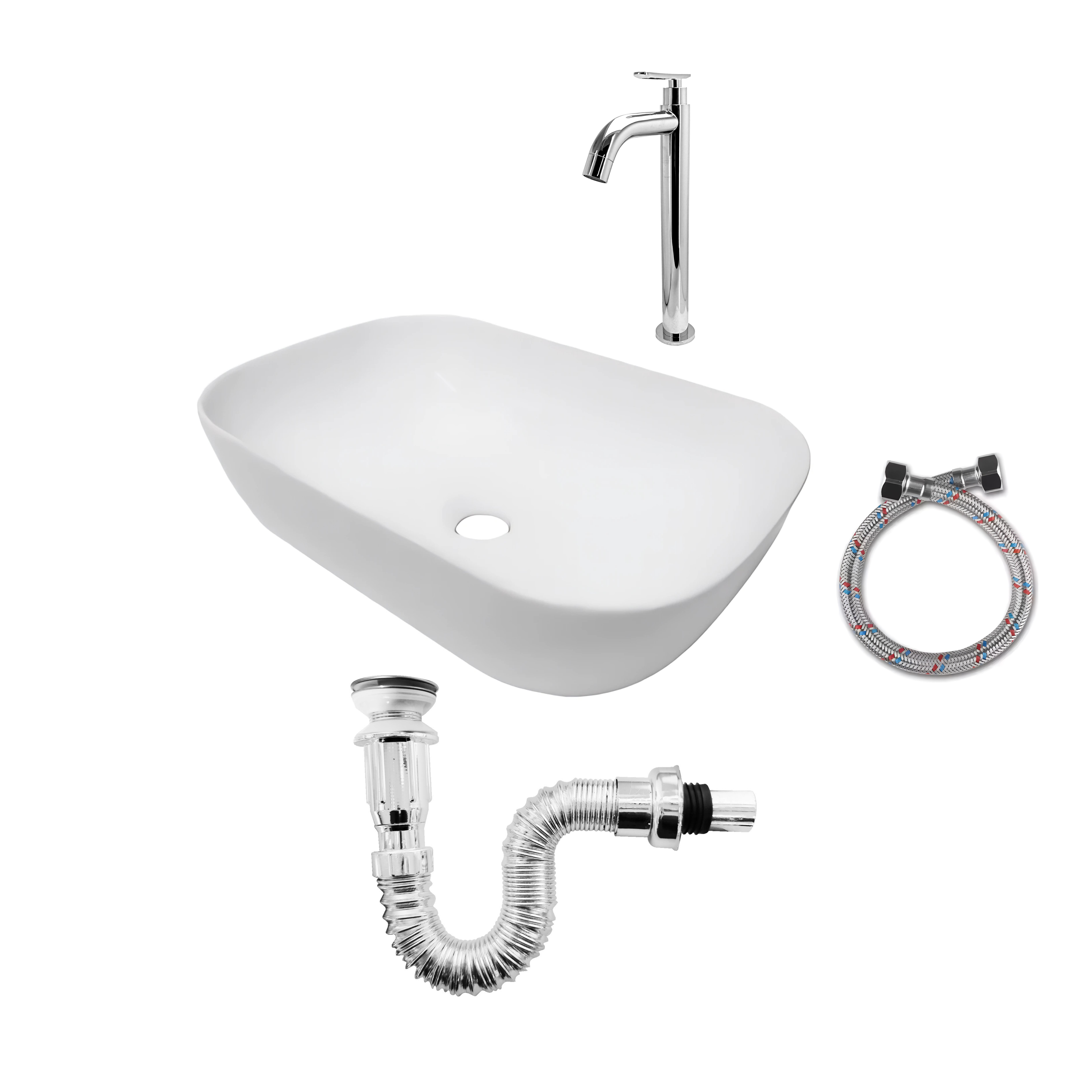 Combo Lavamanos Blanco + Grifería Agua Fría + Push + Acople