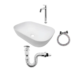 Combo Lavamanos Blanco + Grifería Agua Fría + Push + Acople