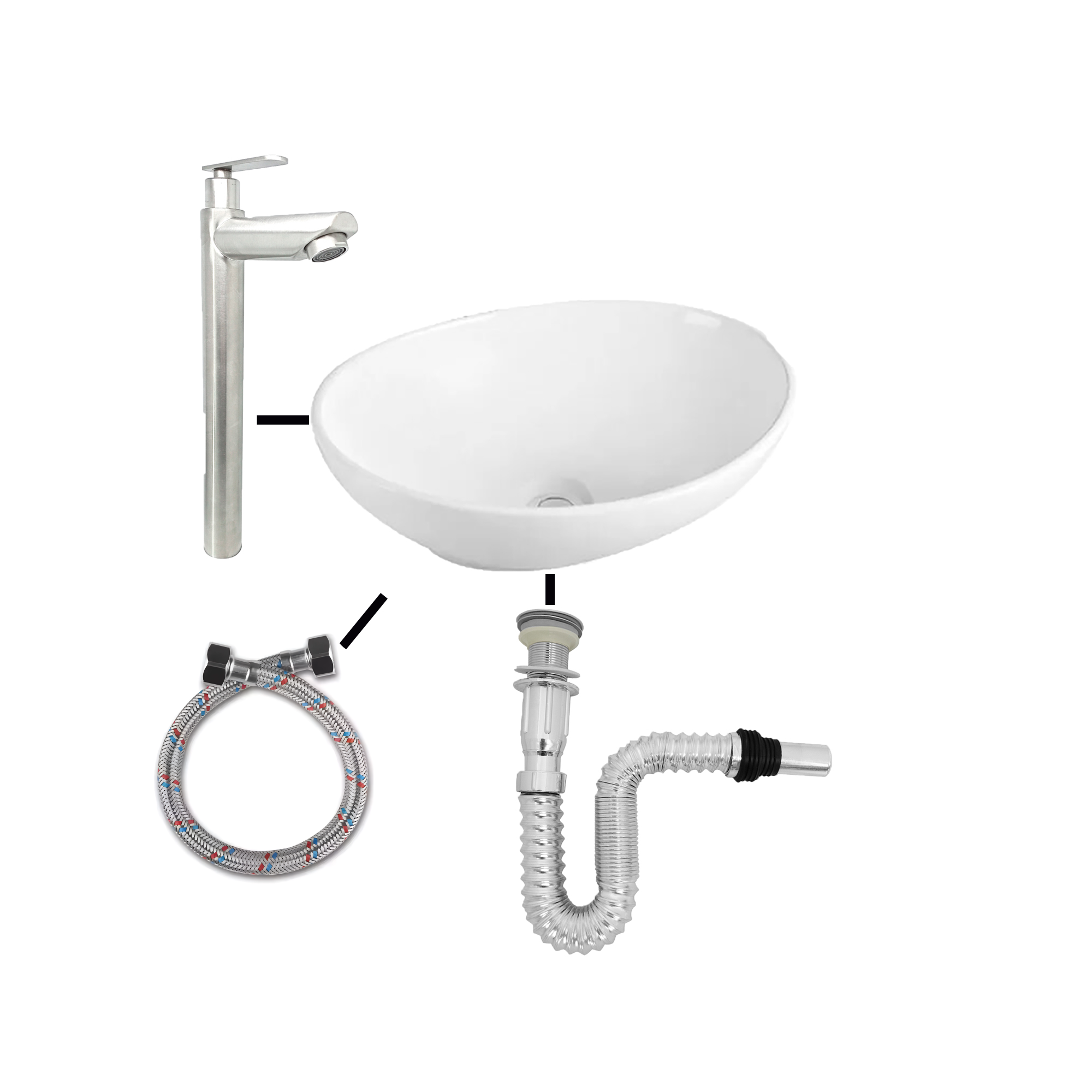 Combo Lvm Velenty + Griferia Agua Fria Pico Recto + Push