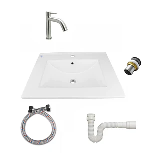 Combo Placa Lavamanos Pl-53 + Push + Sifón + Grifería C266