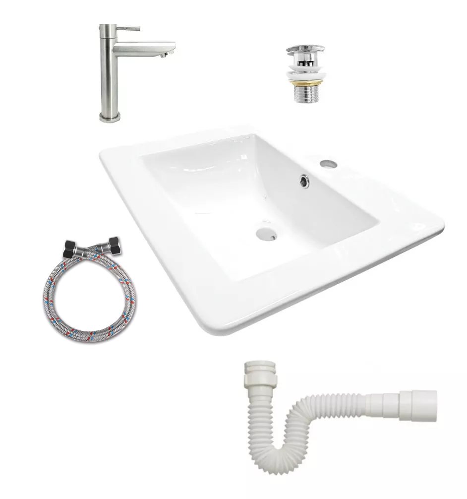 Combo Placa Lavamanos Pl-53 + Push + Sifón + Grifería C265
