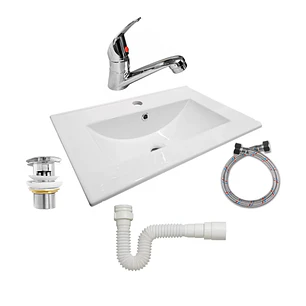 Combo Lavamanos Submontar 60x40 + Grifería Agua Fría + Push + Sifón + Acople