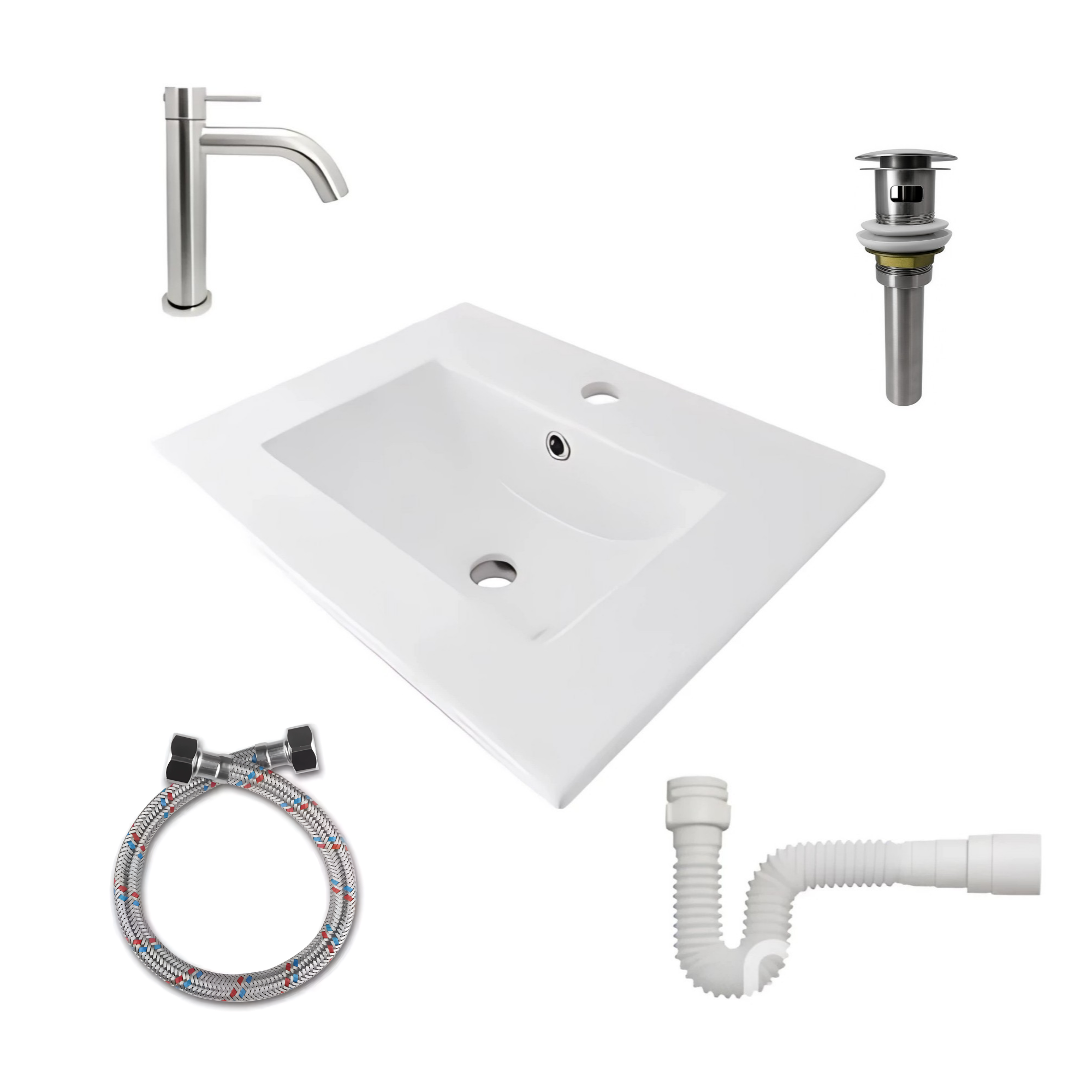 Combo Placa Lavamanos PL-53 + Push+ Sifón + Grifería C239