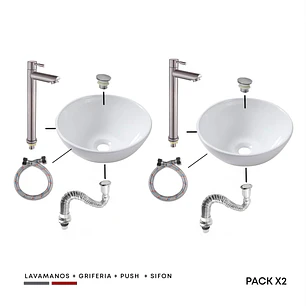 Packx2 Combos Lavamanos + Griferia Agua Fria + Push + Acople