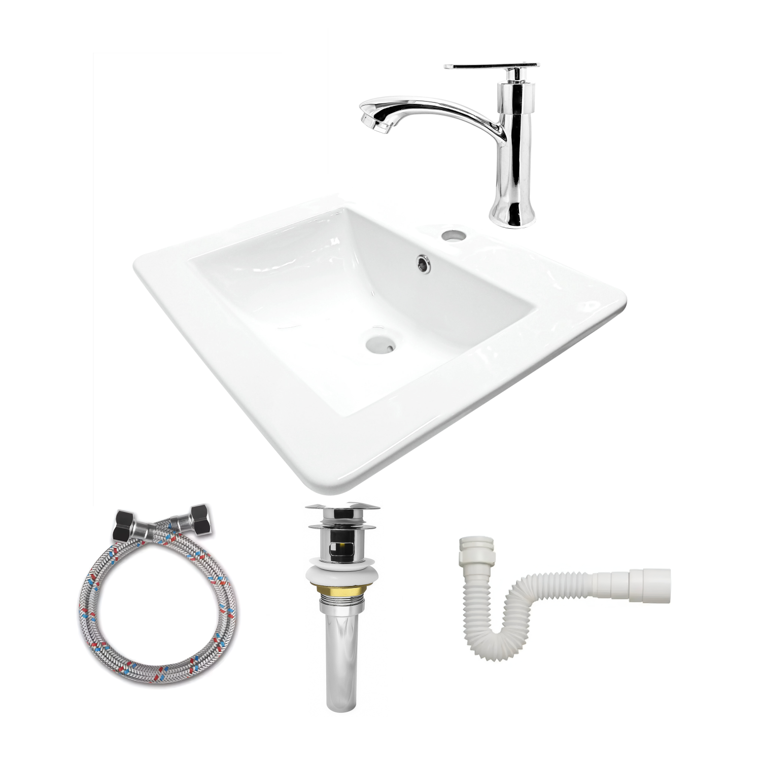 Combo Placa Lavamanos Pl-53 + Push+ Sifón + Grifería C155 Blanco