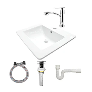 Combo Placa Lavamanos Pl-53 + Push+ Sifón + Grifería C155 Blanco