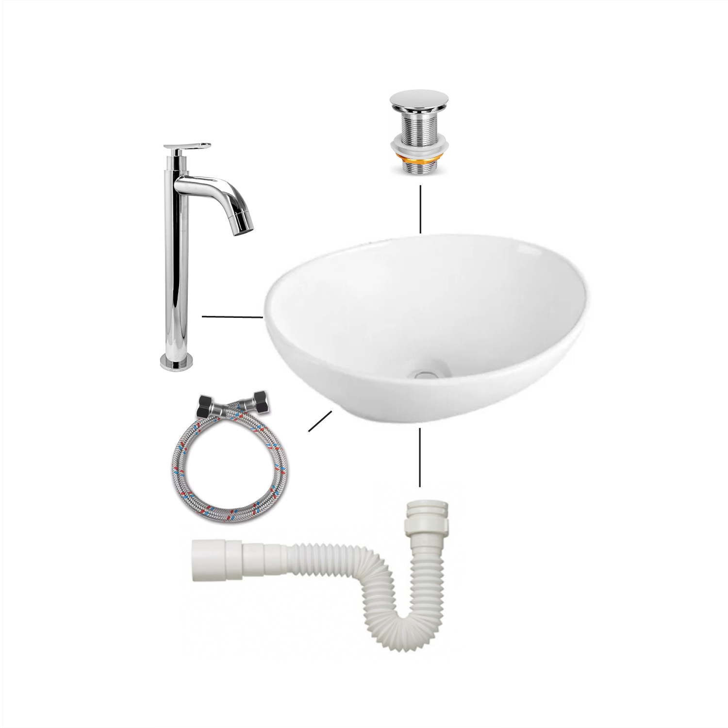 Combo Lavamanos Oval +grifo Agua Fria+acople+push+sifon C149