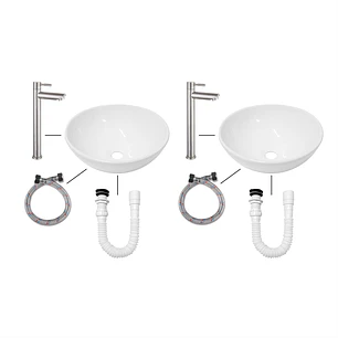 Packx2 Combos Lavamanos + Grifería Agua Fria Inox D06 +push
