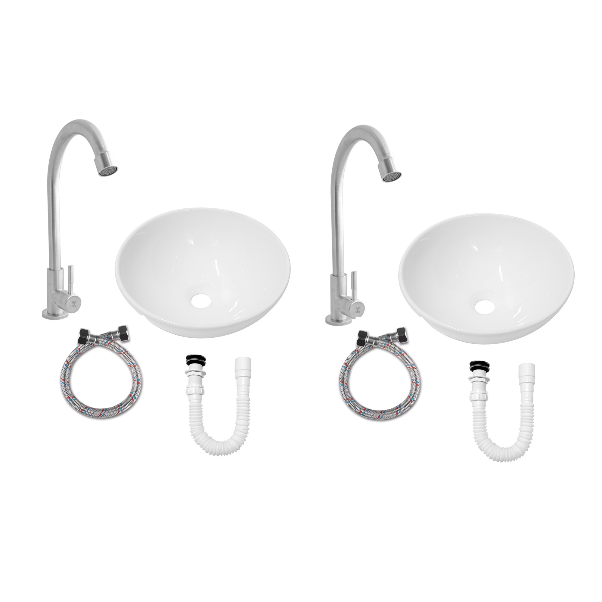Packx2 Combos Lavamanos + Grifería Agua Fria Inox Cps +push