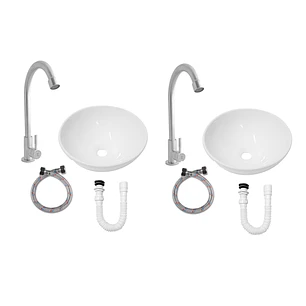 Packx2 Combos Lavamanos + Grifería Agua Fria Inox Cps +push