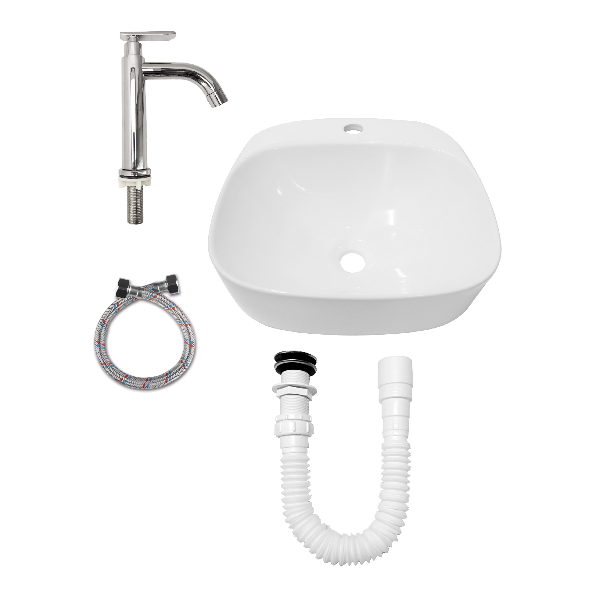 Combo Lavamanos Sobreponer + Griferia Agua Fría C1191