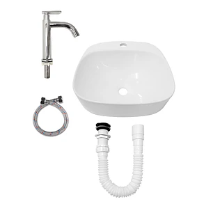 Combo Lavamanos Sobreponer + Griferia Agua Fría C1191