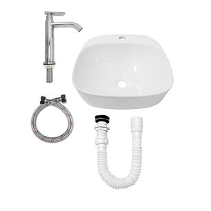 Combo Lavamanos Sobreponer + Griferia Agua Fría C1190