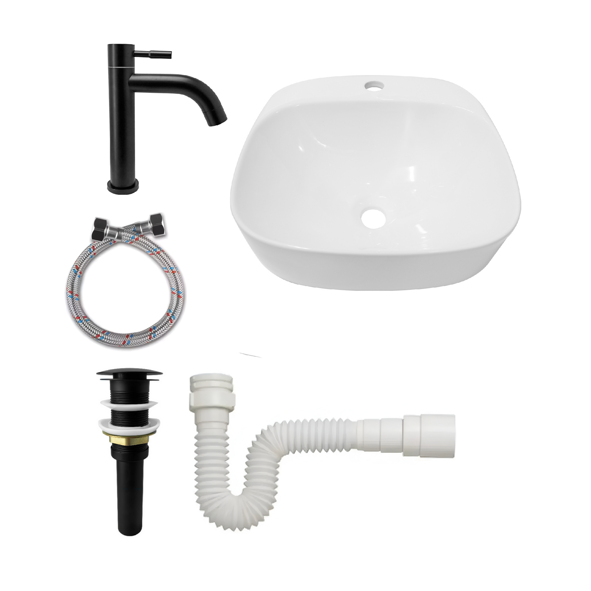 Combo Lavamanos Sobreponer + Griferia Agua Fría Negra C1188