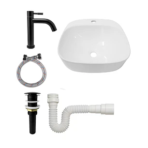 Combo Lavamanos Sobreponer + Griferia Agua Fría Negra C1188