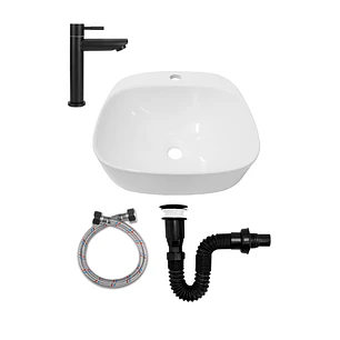 Combo Lavamanos Sobreponer + Griferia Agua Fría Negra C1184