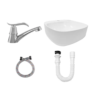 Combo Lavamanos Sobreponer + Grifería Agua Fría ABS + Push + Sifón
