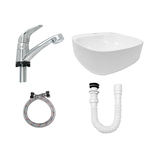 Combo Lavamanos Sobreponer + Grifería Agua Fría ABS + Push + Sifón