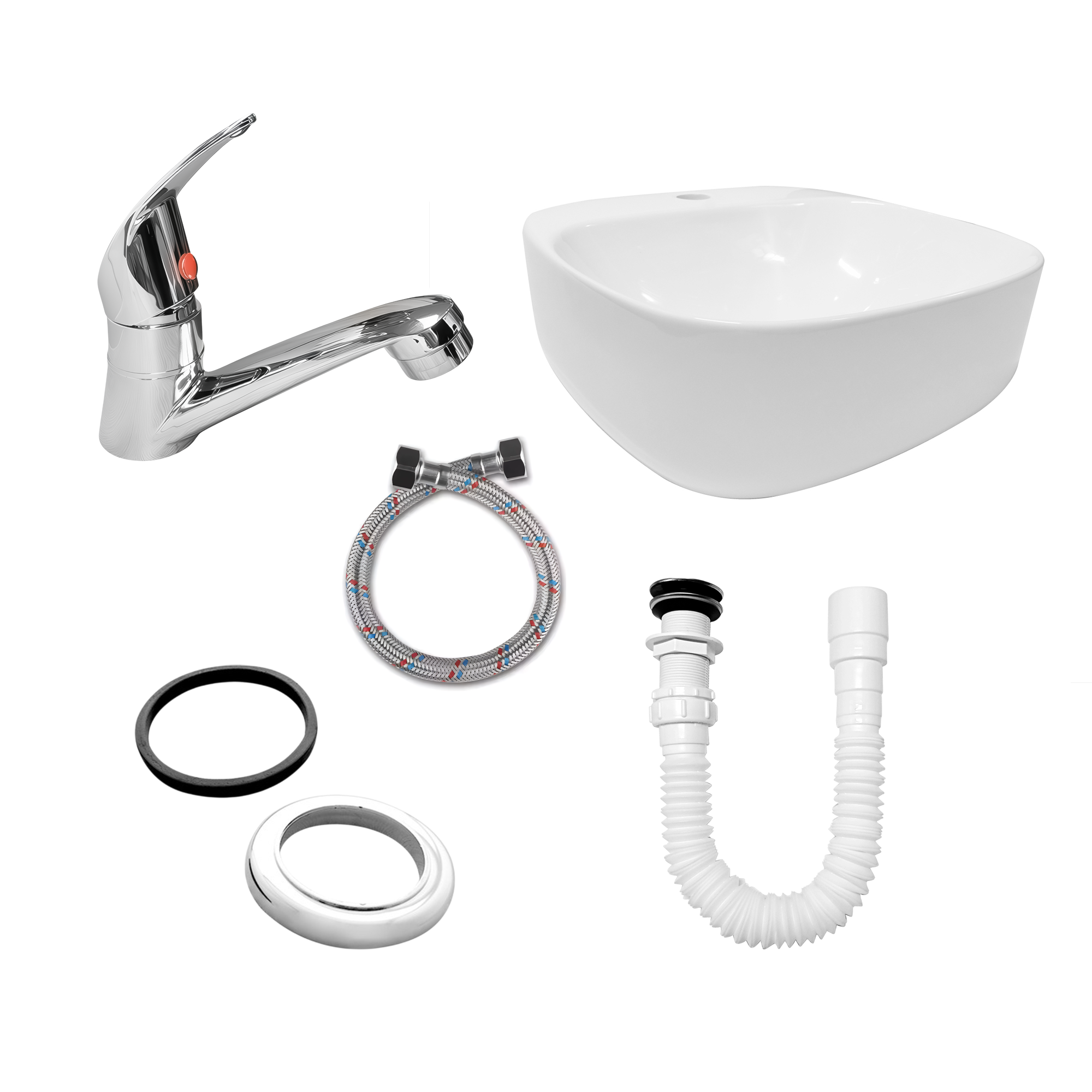 Combo Lavamanos Sobreponer + Grifería Agua Fría + Push + Sifón