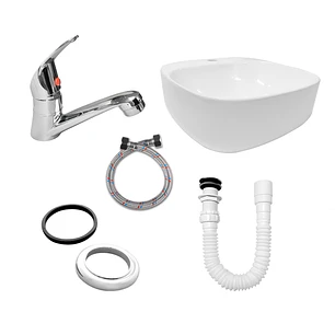 Combo Lavamanos Sobreponer + Grifería Agua Fría + Push + Sifón