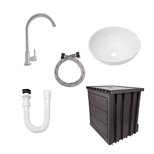Kit Mueble Marrón Pvc + Lavamanos + Griferia C1159