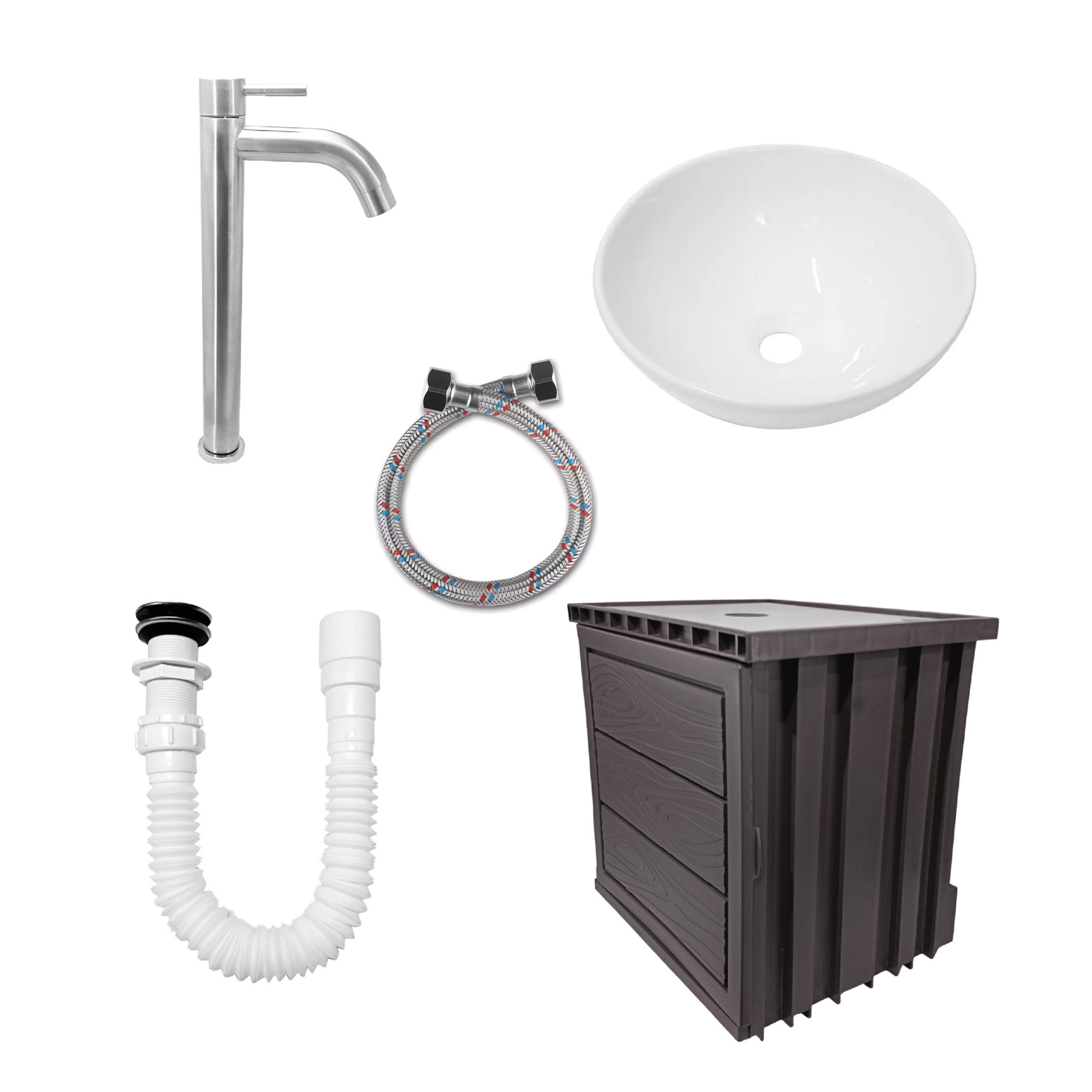 Kit Mueble Marrón Pvc + Lavamanos + Griferia C1158 