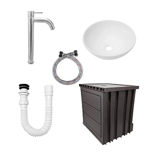 Kit Mueble Marrón Pvc + Lavamanos + Griferia C1158 