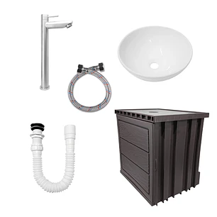 Kit Mueble Marrón Pvc + Lavamanos + Griferia C1157