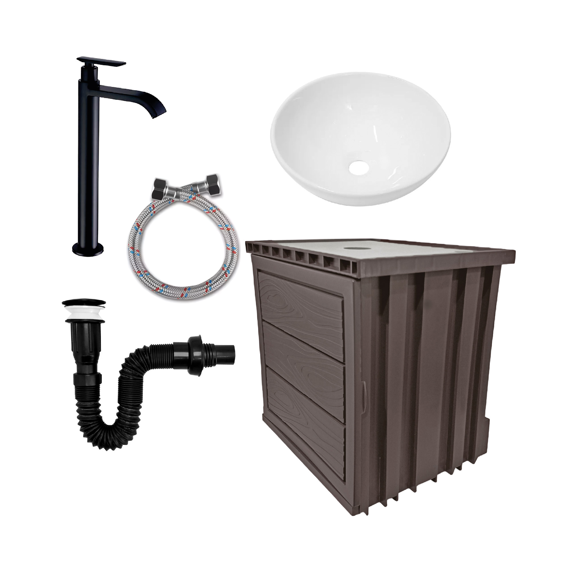 Kit Mueble Pvc + Lavamanos + Griferia C1150