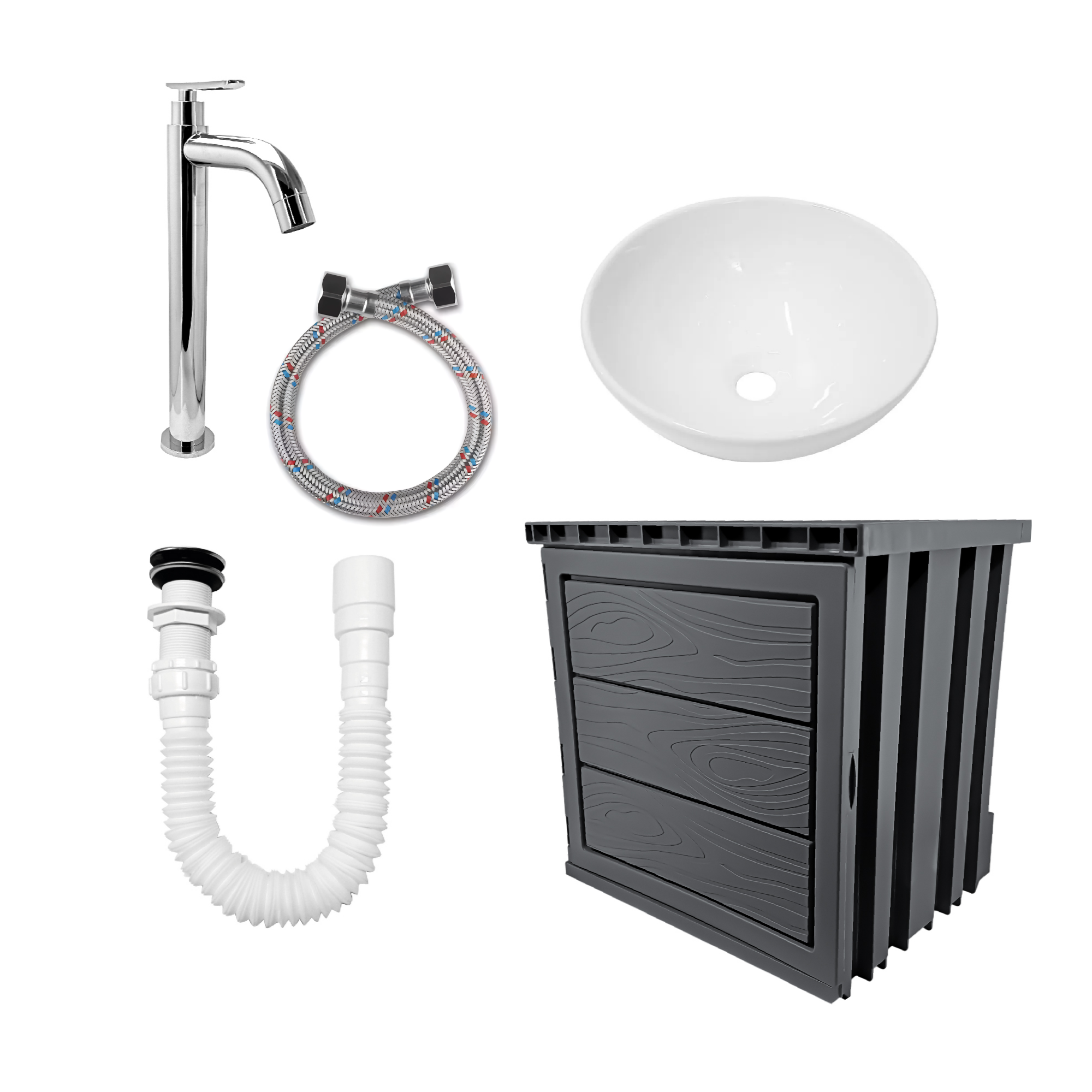Kit Mueble Gris Pvc + Lavamanos + Griferia Ccol1146