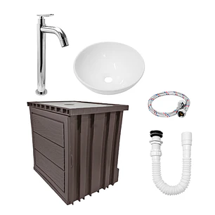 Kit Mueble + Lavamanos + Griferia  Ccol1136 Marrón Oscuro Un Agujero