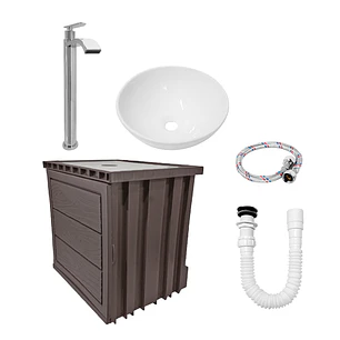 Kit Mueble + Lavamanos + Griferia  Ccol1135 Marrón Oscuro Un Agujero