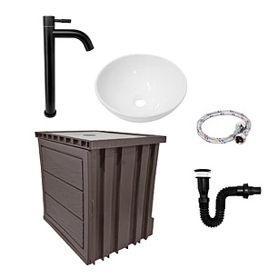 Kit Mueble Pvc + Lavamanos + Griferia  Ccol1131 Un Agujero Marrón Oscuro