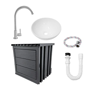 Kit Mueble + Lavamanos + Grifería Ccol1129 Gris Un Agujero