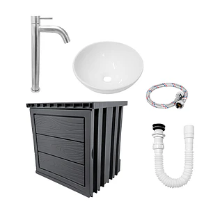 Kit Mueble + Lavamanos + Grifería Ccol1128 Gris Un Agujero