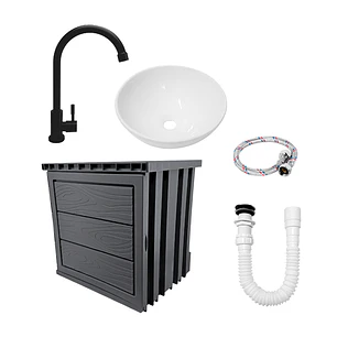 Kit Mueble + Lavamanos + Grifería  Ccol1124 Gris Un Agujero